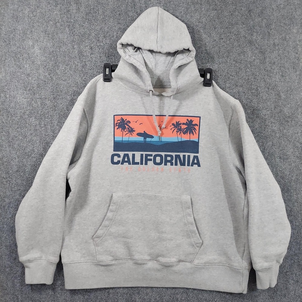 State Of Mine Hoodie Mens XL Gray Fleece California Graphic Kangaroo Pocket